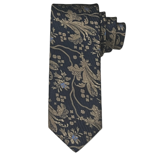 MENS NAVY & GOLD FLORAL TIE