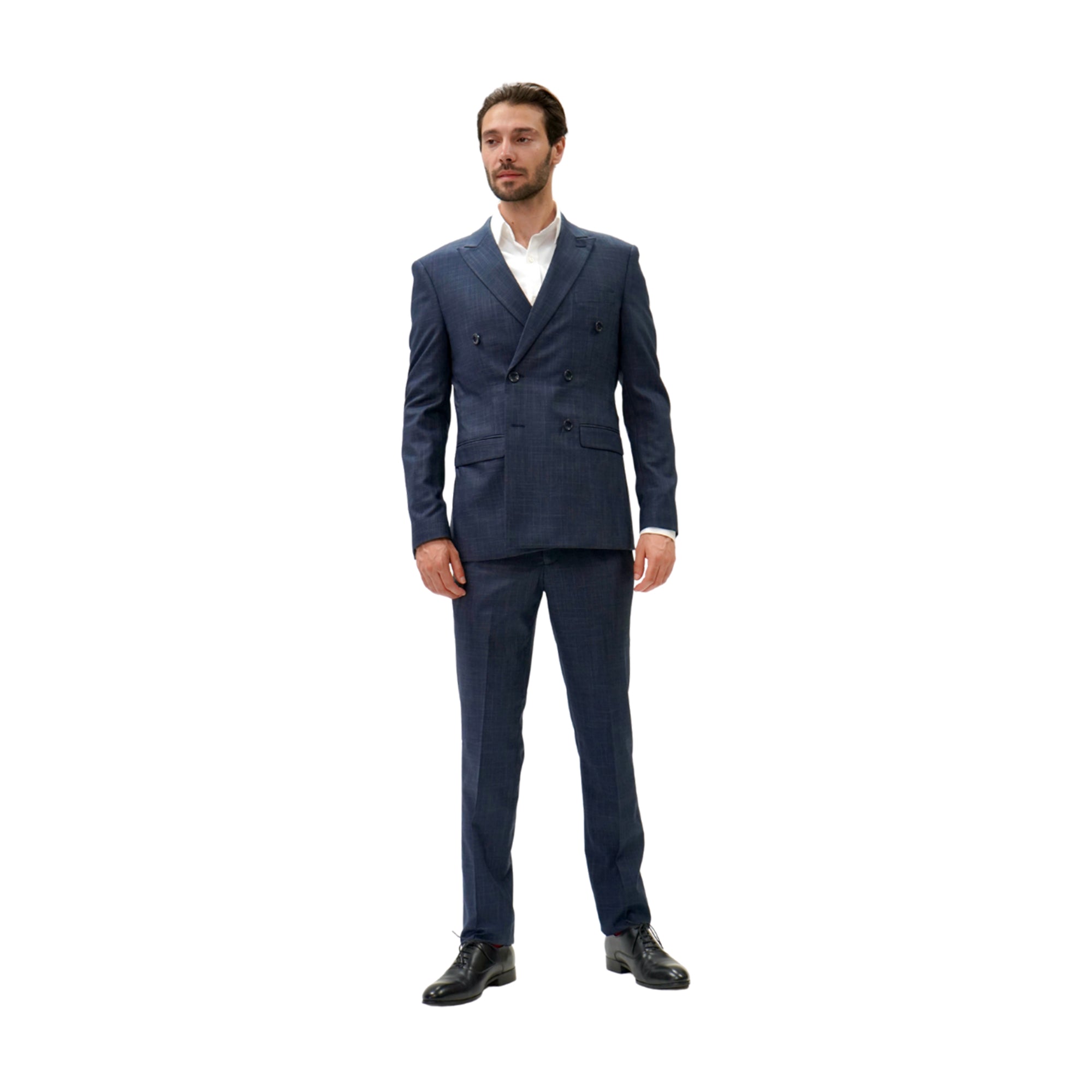 GREY PIN STRIPE DOUBLE BREASTED SLIM FIT SUIT