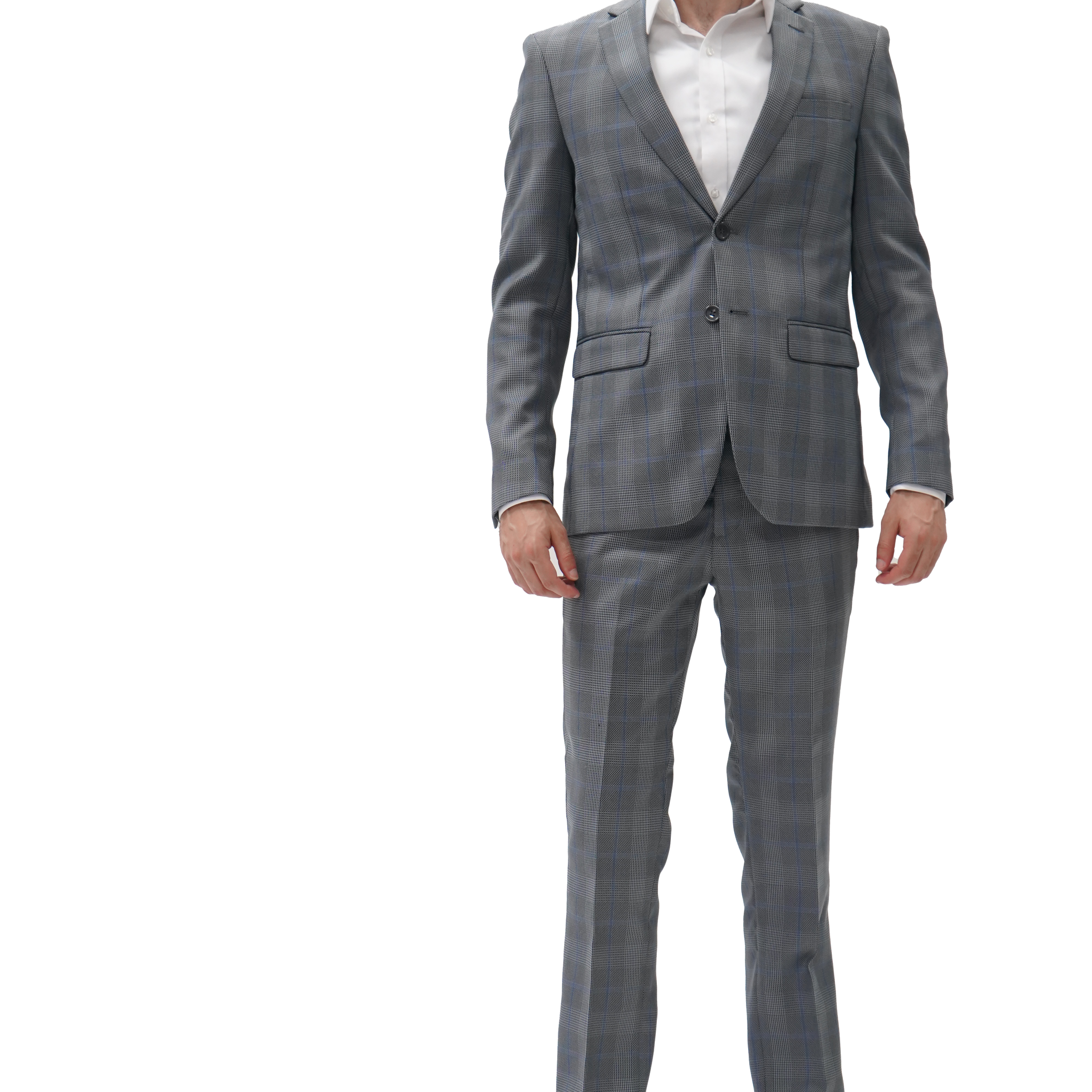 GREY PATTERN SLIM FIT SUIT WITH BLUE LINES